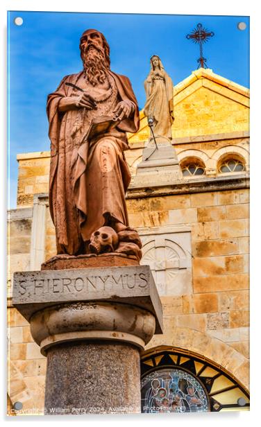 Saint Jerome Statue Saint Catherine Church Bethlehem Palestine Acrylic by William Perry