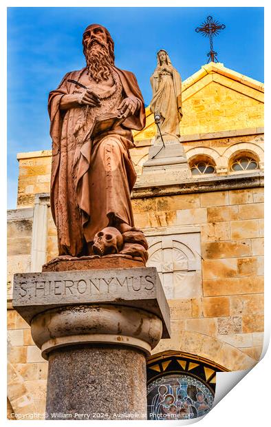 Saint Jerome Statue Saint Catherine Church Bethlehem Palestine Print by William Perry