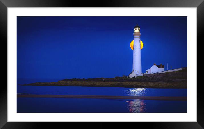 Supermoon at Scurdieness Lighthouse in Montrose Framed Mounted Print by DAVID FRANCIS