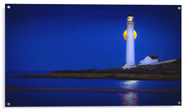 Supermoon at Scurdieness Lighthouse in Montrose Acrylic by DAVID FRANCIS