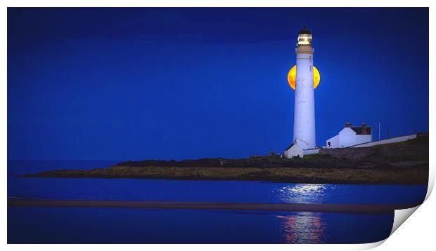 Supermoon at Scurdieness Lighthouse in Montrose Print by DAVID FRANCIS