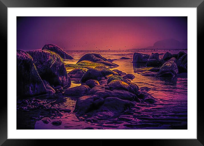 Rocks in the Mist at Stonehaven Framed Mounted Print by DAVID FRANCIS