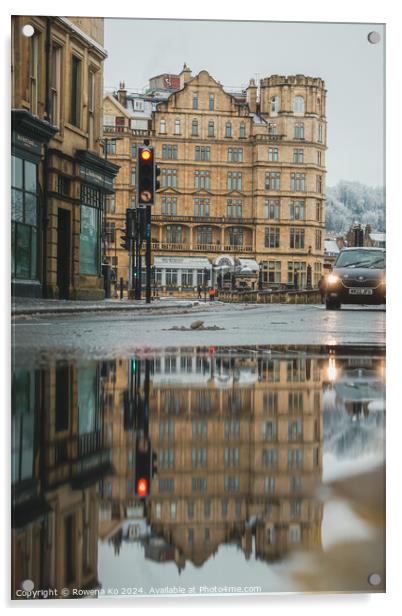 Photography of puddle reflection in cotswold city Bath, somerset, UK Acrylic by Rowena Ko