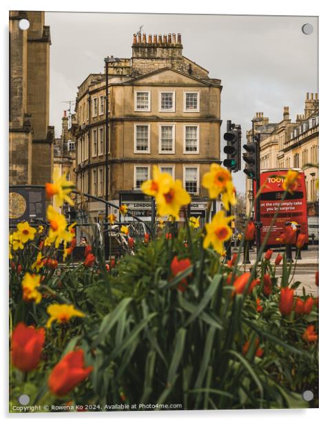 Photography of  floral street in cotswold city Bath, somerset, UK  Acrylic by Rowena Ko