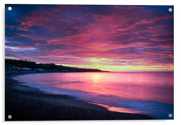 Colourful Sunrise over Stonehaven Bay in Scotland Acrylic by DAVID FRANCIS
