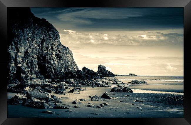 Cliffs at Catterline in Scotland Framed Print by DAVID FRANCIS