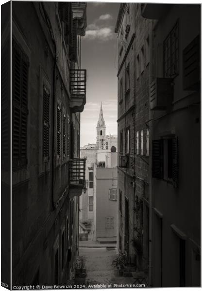Backstreets of Valletta Canvas Print by Dave Bowman