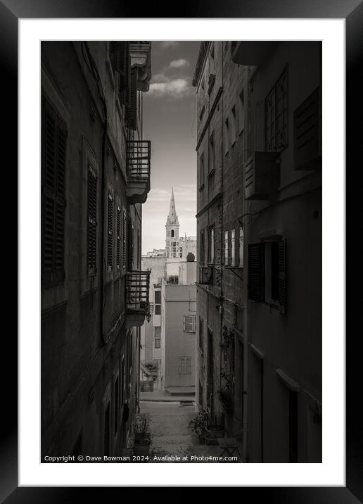 Backstreets of Valletta Framed Mounted Print by Dave Bowman