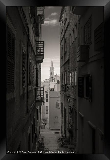 Backstreets of Valletta Framed Print by Dave Bowman