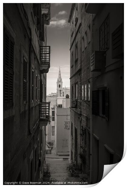 Backstreets of Valletta Print by Dave Bowman