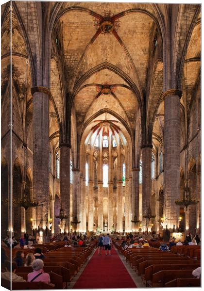 Basilica of Santa Maria del Mar Interior in Barcelona Canvas Print by Artur Bogacki