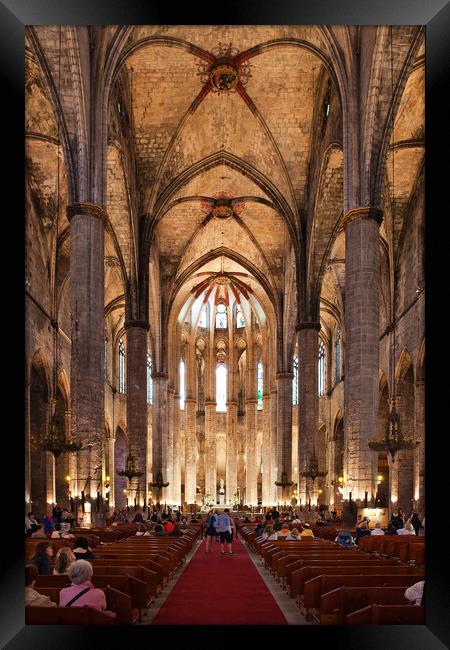 Basilica of Santa Maria del Mar Interior in Barcelona Framed Print by Artur Bogacki