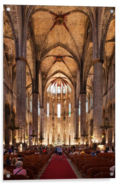 Basilica of Santa Maria del Mar Interior in Barcelona Acrylic by Artur Bogacki
