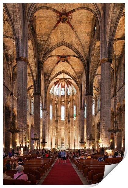Basilica of Santa Maria del Mar Interior in Barcelona Print by Artur Bogacki