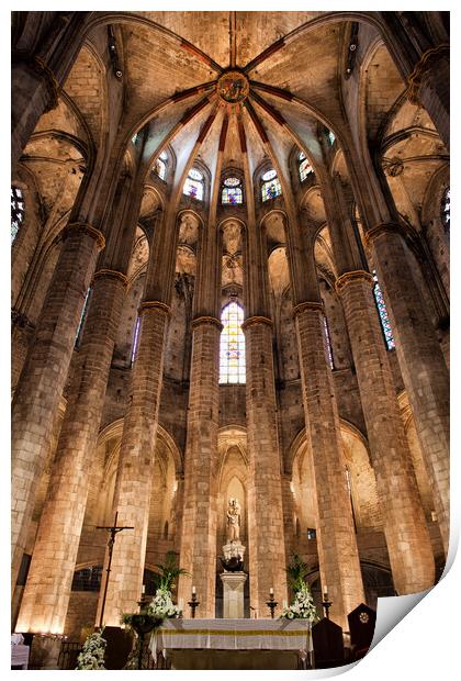 Basilica of Santa Maria del Mar Interior in Barcelona Print by Artur Bogacki