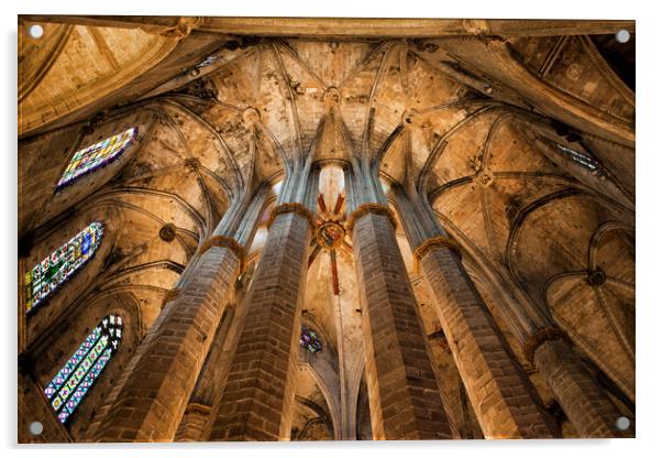 Interior of the Basilica of Santa Maria del Mar in Barcelona Acrylic by Artur Bogacki