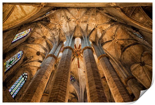Interior of the Basilica of Santa Maria del Mar in Barcelona Print by Artur Bogacki