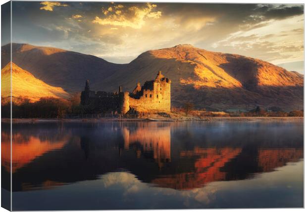 Golden Sunrise on Kilchurn Castle Canvas Print by Anthony McGeever