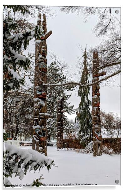 Totem poles in snow Acrylic by Robert Galvin-Oliphant