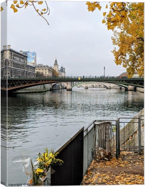 Autumn leaves by the Seine River, Paris  Canvas Print by Robert Galvin-Oliphant