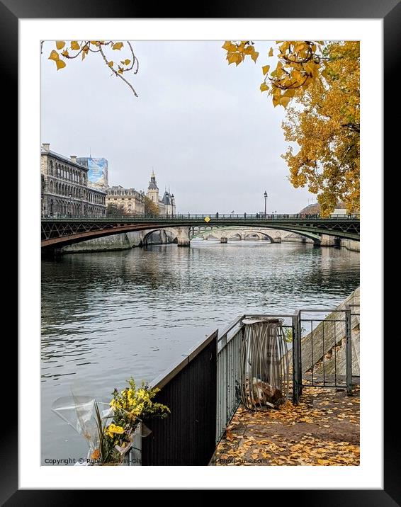 Autumn leaves by the Seine River, Paris  Framed Mounted Print by Robert Galvin-Oliphant