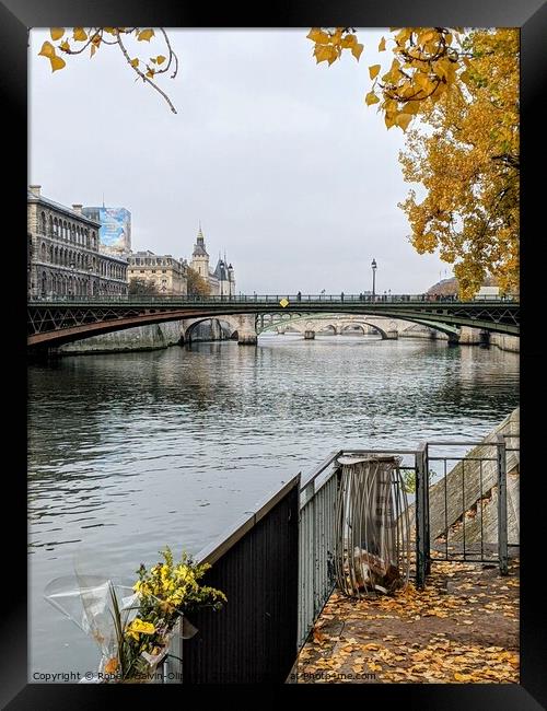Autumn leaves by the Seine River, Paris  Framed Print by Robert Galvin-Oliphant