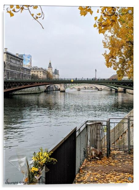 Autumn leaves by the Seine River, Paris  Acrylic by Robert Galvin-Oliphant