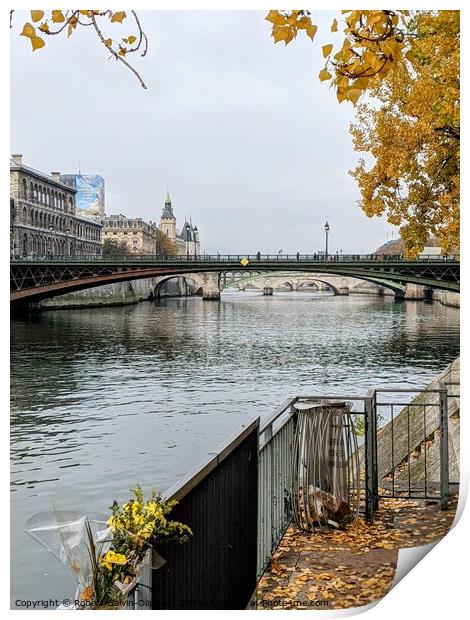 Autumn leaves by the Seine River, Paris  Print by Robert Galvin-Oliphant
