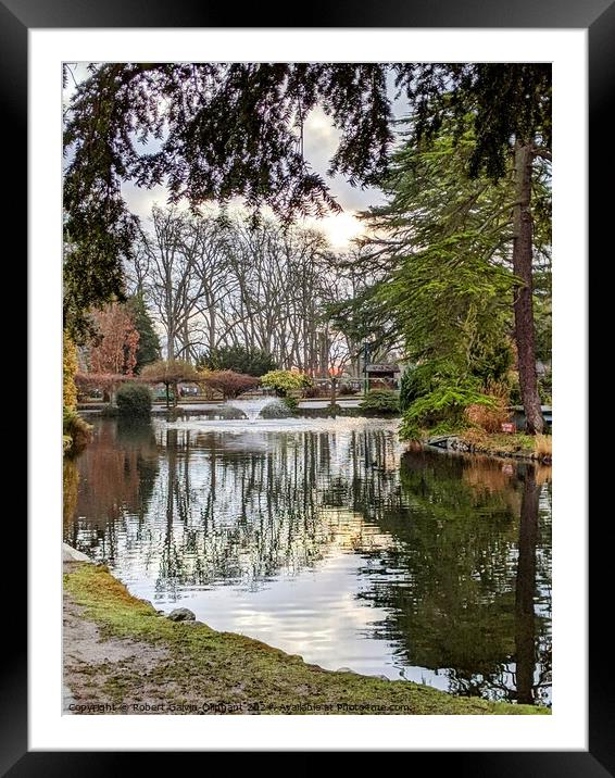 Tree reflections in park lake Framed Mounted Print by Robert Galvin-Oliphant