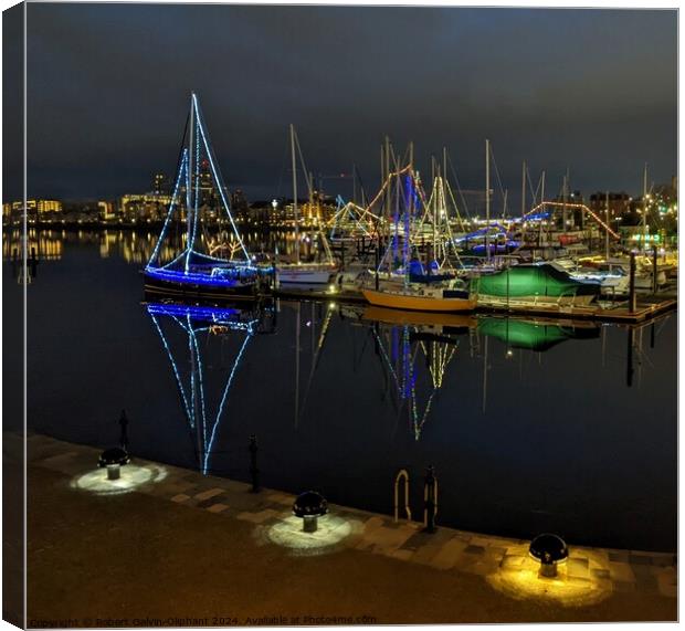 Inner harbour marina at night Canvas Print by Robert Galvin-Oliphant