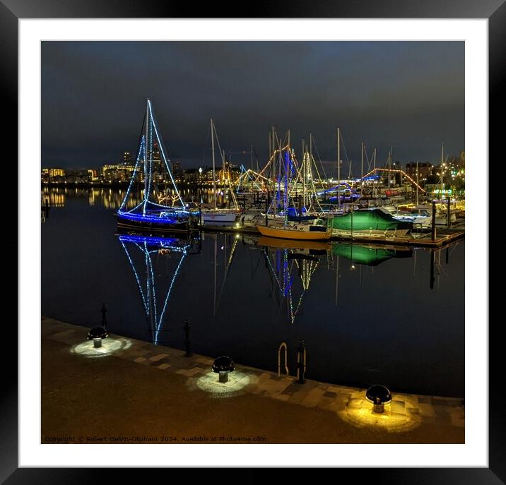 Inner harbour marina at night Framed Mounted Print by Robert Galvin-Oliphant