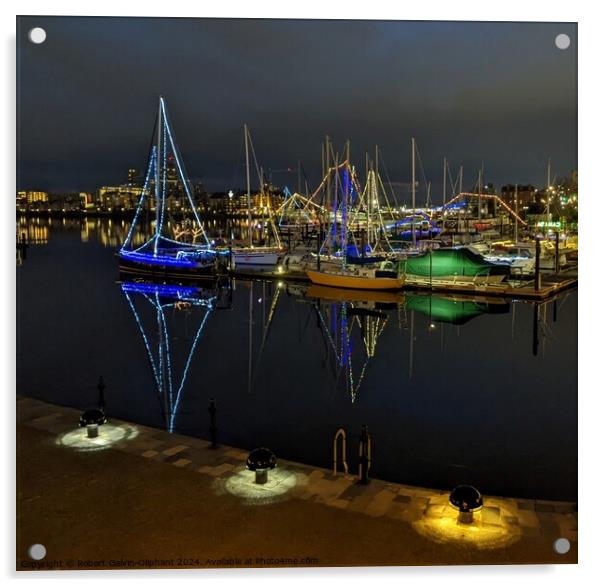 Inner harbour marina at night Acrylic by Robert Galvin-Oliphant