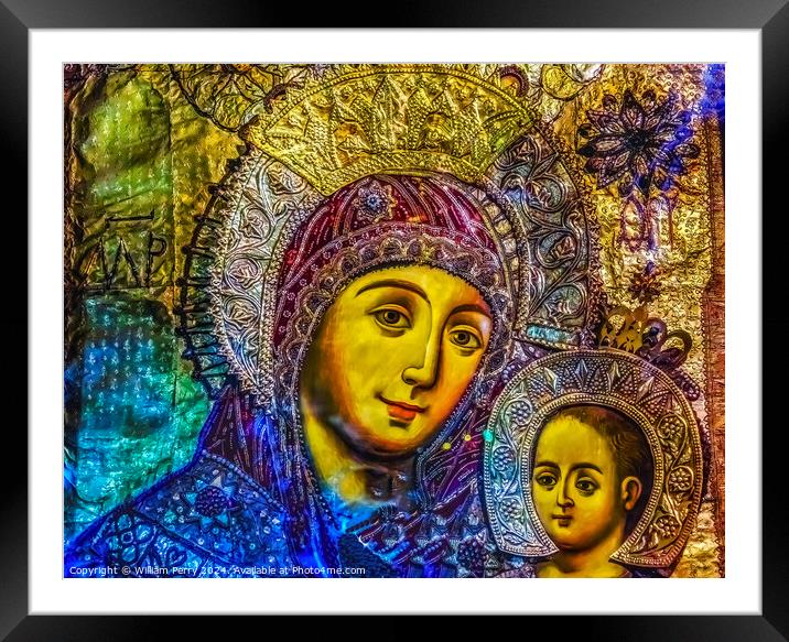 Mary Jesus Icon Greek Orthodox Church of Nativity Bethlehem Framed Mounted Print by William Perry