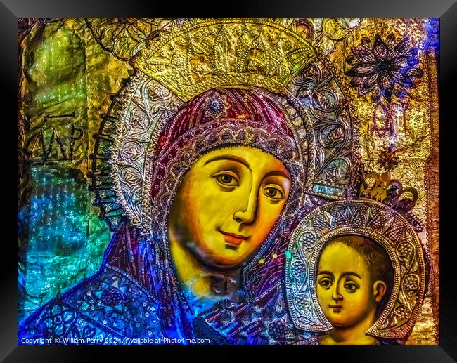Mary Jesus Icon Greek Orthodox Church of Nativity Bethlehem Framed Print by William Perry