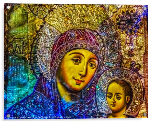 Mary Jesus Icon Greek Orthodox Church of Nativity Bethlehem Acrylic by William Perry