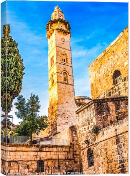 Islamic Minaret Mosque of Omar Islamic Mosque Jerusalem Israel  Canvas Print by William Perry