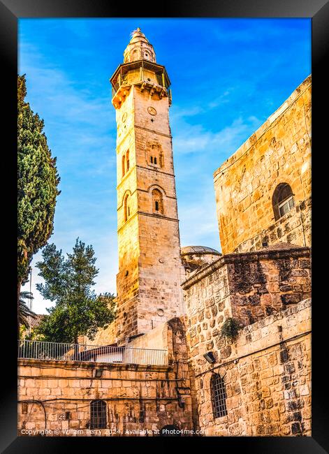 Islamic Minaret Mosque of Omar Islamic Mosque Jerusalem Israel  Framed Print by William Perry