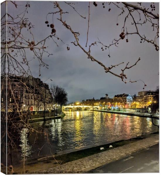 Night lights on the Seine River, Paris  Canvas Print by Robert Galvin-Oliphant