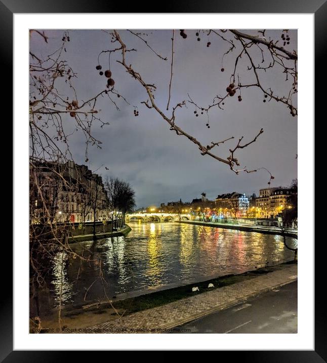 Night lights on the Seine River, Paris  Framed Mounted Print by Robert Galvin-Oliphant