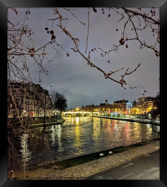 Night lights on the Seine River, Paris  Framed Print by Robert Galvin-Oliphant