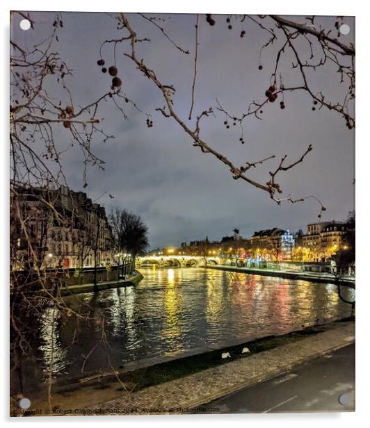 Night lights on the Seine River, Paris  Acrylic by Robert Galvin-Oliphant