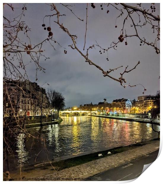Night lights on the Seine River, Paris  Print by Robert Galvin-Oliphant