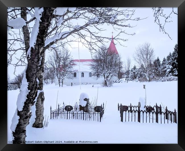 Church and graveyard in snow  Framed Print by Robert Galvin-Oliphant