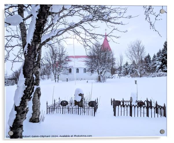 Church and graveyard in snow  Acrylic by Robert Galvin-Oliphant