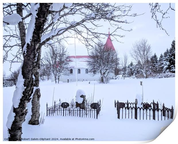 Church and graveyard in snow  Print by Robert Galvin-Oliphant