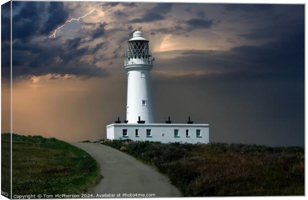 Storm at Flamborough Head Lighthouse Canvas Print by Tom McPherson