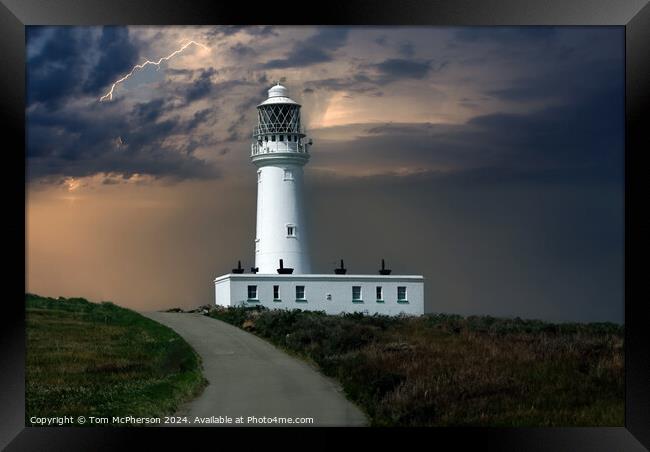 Storm at Flamborough Head Lighthouse Framed Print by Tom McPherson