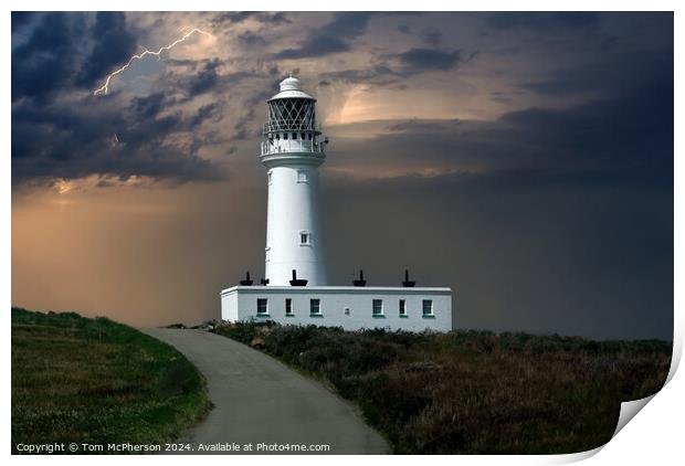 Storm at Flamborough Head Lighthouse Print by Tom McPherson