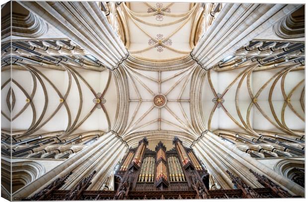 Gothic ceiling of Beverley Minster, East Riding of Canvas Print by Martin Williams