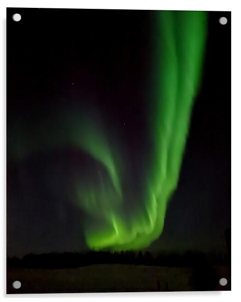 Northern Lights or Aurora Borealis resembling a green fishhook  Acrylic by Robert Galvin-Oliphant